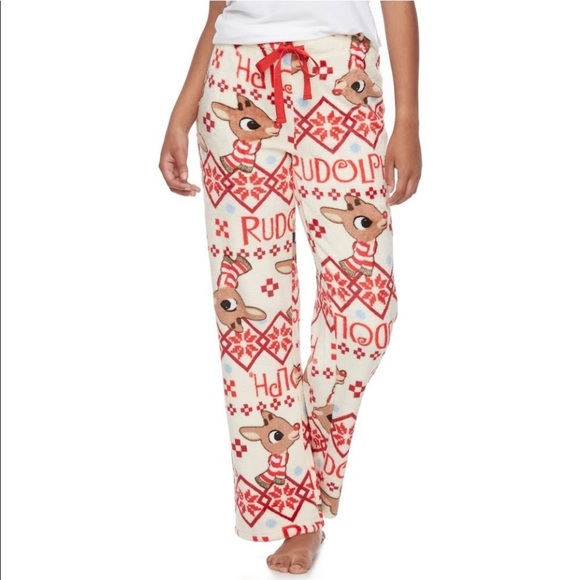 Rudolph The Red-Nosed Reindeer Size XS Fair Isle Plush Lounge Pants - Picture 2 of 4